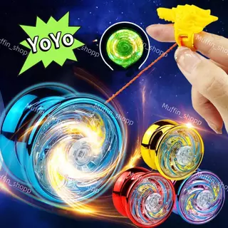 yoyo โยโย่อลูมิเนียมมีไฟ เกรดพรีเมี่ยม ฟรีได้ พร้อมแหวนใส่นิ้ว เกรดพรีเมี่ยม ของเล่นเด็ก ของสะสม ยุค90 ลูกดิ่ง ส่งด่วน