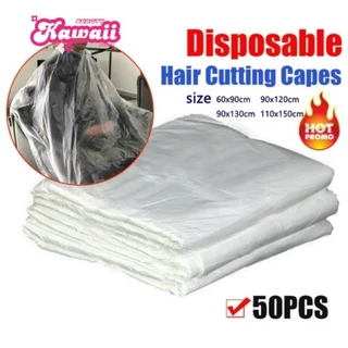 ผ้าคลุมโปร่งใส ใช้แล้วทิ้ง สำหรับร้านเสริมสวย พลาสติกใสกันเปื้อน disposable hair cutting cape มี 2 ขนาด