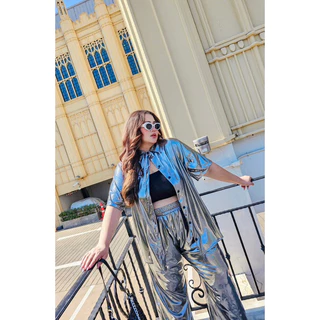 (ส่งด่วน) Metallic Set ชุดเซตเมทัลลิค เสื้อเชิ้ต+ กางเกงกระบอกใหญ่ อก 38-60"
