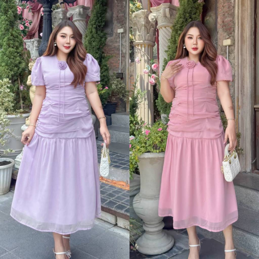 ชุดเดรสสาวอวบ ชุดออกงานสาวอวบ ชุดไปงานแต่ง อก40-50นิ้ว #DANNY_BigSize_Shop (697)