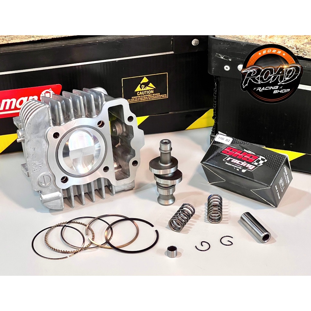 เสื้อลูกเวฟ110i 2012-2020 53-54mm. เเคมSKS RACING ลูกสูบปาดหัวหลบวาล์ว27/23 พร้อมสปริงวาล์วตัวใน