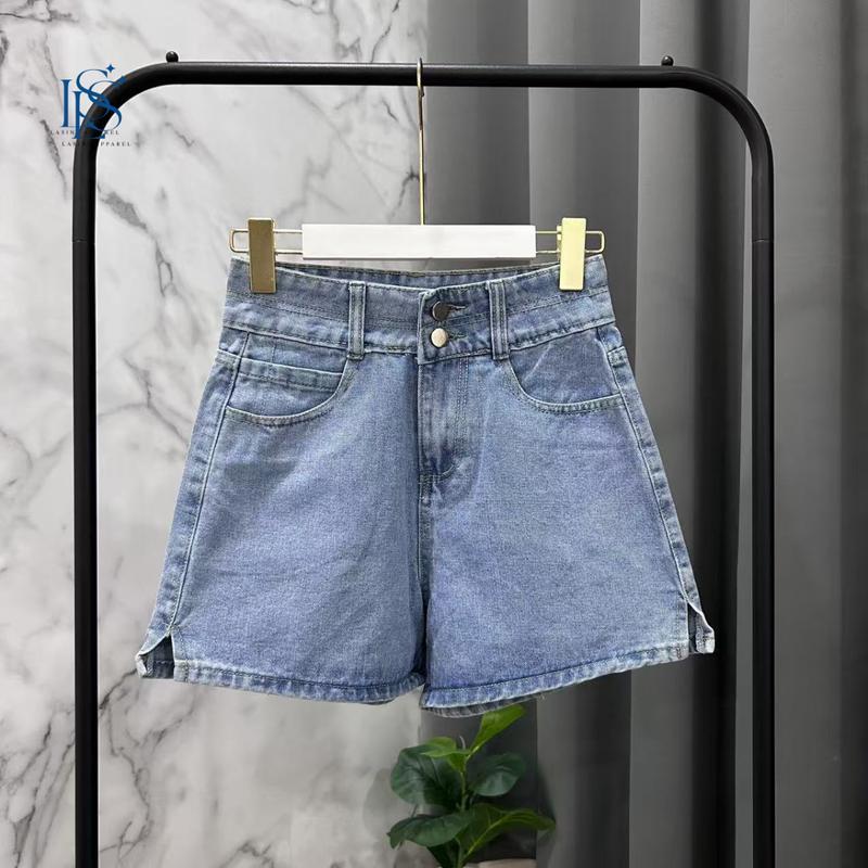 LASINI 3804 กางเกงยีนส์ขาสั้นสียีนส์อ่อน แต่งกระดุม2ชั้น S-2XL