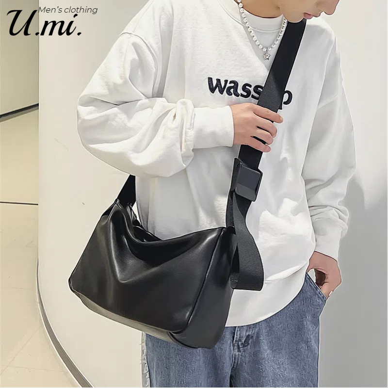 🌞U.mi.🌞 กระเป๋าสะพายไหล่ จุของได้เยอะ สามารถปรับได้ กระเป๋าสไตล์เกาหลี ป้องกันน้ํา สไตล์เกาหลี สะพายข้าง สีพื้น