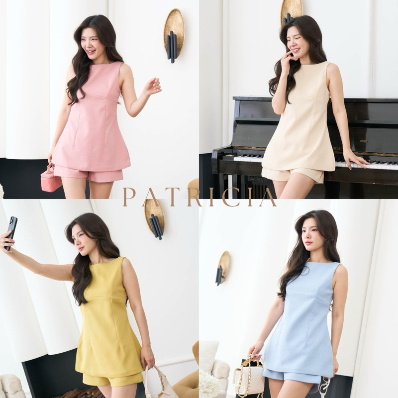 PATRICIA SET - SHP_HAPPY 🍋✨ ชุดเซทผ้าทวีตกระสอบเสื้อมินิเดรสแขนกุดและขาสั้น
