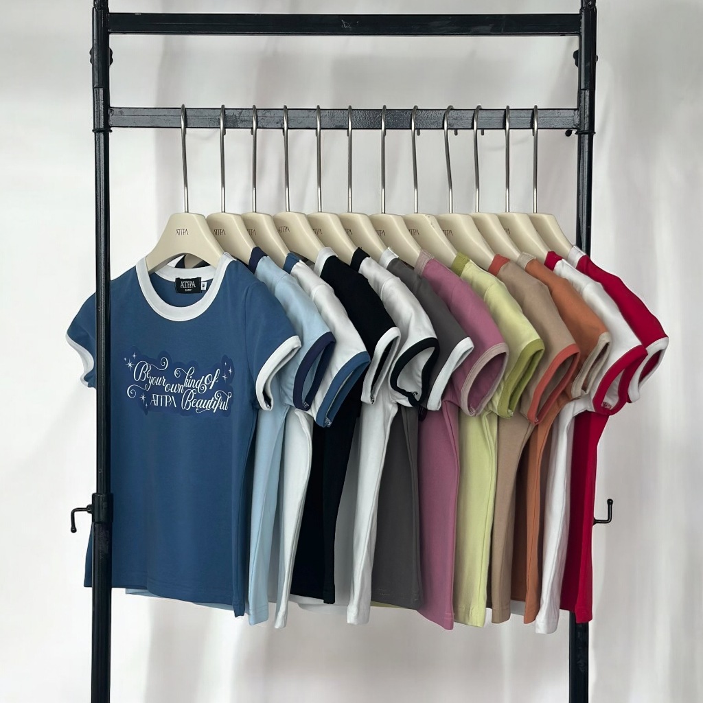 Atipashop - BE YOURSELF TOP เสื้อยืด แขนสั้น คอกลม กุ้นขอบสีทูโทน สกรีนลาย - รูปที่ 2