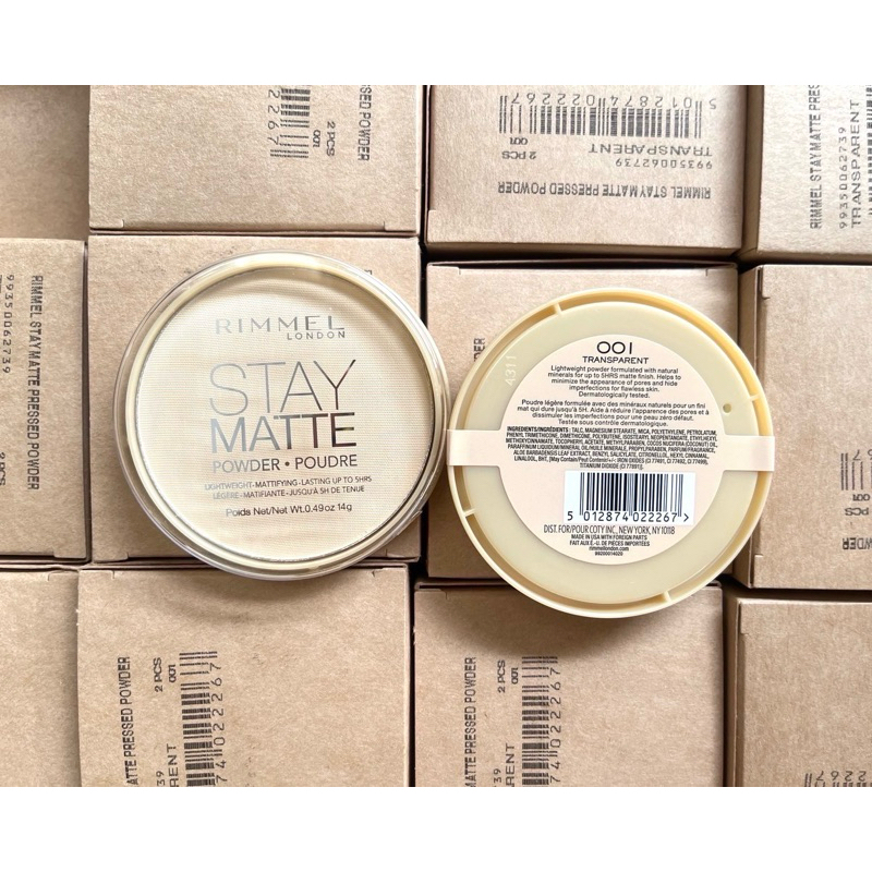 แท้ 💯 : Rimmel Stay Matte Pressed Powder 14g. #001 Transparent