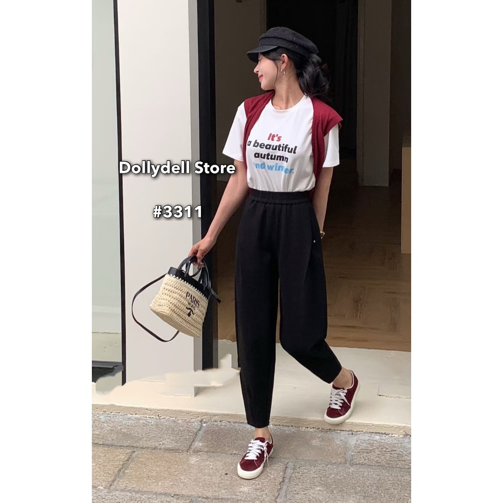 กางเกงทรงฮาเร็มผู้หญิงDollyสีดำ รุ่น##3311 เอวยางยืด เนื้อผ้าคุณภาพดีใส่สบายทรงสวย