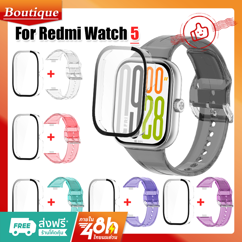 【สาย+เคส】สายรัดซิลิโคนสายนาฬิกาใสสร้อยข้อมือสําหรับ Redmi Watch 5 สาย