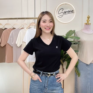 Serene's Choice เสื้อคอวีแขนสั้น ผ้าคอตตอนพรีเมี่ยมญี่ปุ่น ปักโลโก้ซีรีน Short Sleeve V-Neck Shirt