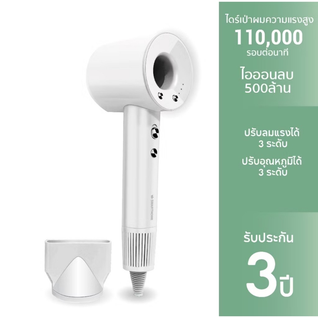 SMARTHOME Hair Dryer 1600วัตต์ ไดร์เป่าผม ไดร์เป่าผมความแรงสูง มีไอออนลบ ลดผมชี้ฟู แห้งเร็ว รุ่น SHD
