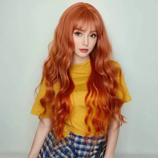 【new】วิกผมสีส้ม วิกผมหยักศก พร้อมหน้าม้า สําหรับผู้หญิง คอสเพลย์ ปาร์ตี้ วิกผมทนความร้อน วิกผมผู้หญิง