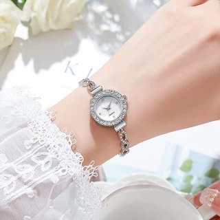 นาฬิกาข้อมือควอตซ์ สายแสตลเลส ประดับเพชร ปฏิทิน แฟชั่นโรมัน สําหรับหญิง