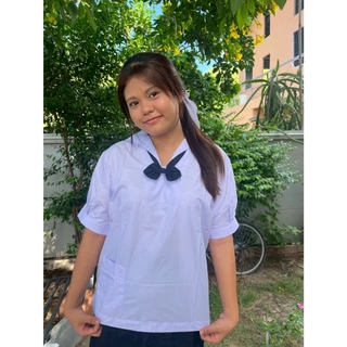 เสื้อคอทหารเรือ ชุดนักเรียน ชุดนักเรียนหญิง มัธยม เสื้อนักเรียนหญิง มอ.ต้น พร้อมส่ง.