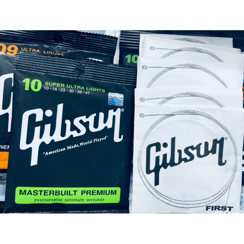 🎸🔥สายชุดกีตาร์โปร่งและสายชุดกีตาร์ไฟฟ้า Gibs0n สายกีต้าร์ Gibson โปร่งเบอร์10 ไฟฟ้า09 (ครบชุด6เส้น) เสียงดี เสียงใส
