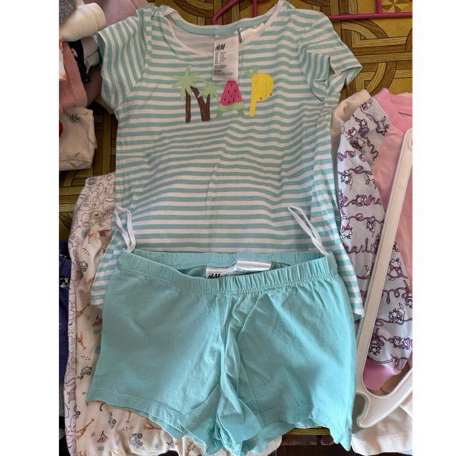 (used) H&M ชุดนอน ชุดเช็ตเด็ก jersey pyjamas มือสอง สภาพดี Size.98/104(2-4ขวบ) , 110/116(4-5ขวบ)