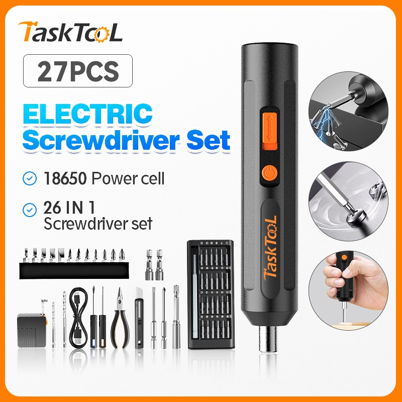 TASKTOOLไขควง ไฟฟ้า26 IN1 พร้อมกล่องเก็บ ไขควงไร้สาย ชุดสว่านไร้สาย ไขควงอเนกประสงค์