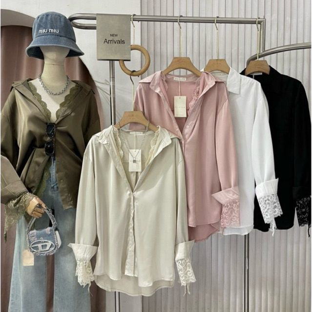 เสื้อเชิ้ต โอเวอร์ไซส์ แต่งขอบลูกไม้ งานสวยพรีเมียมดูแพง #M2M