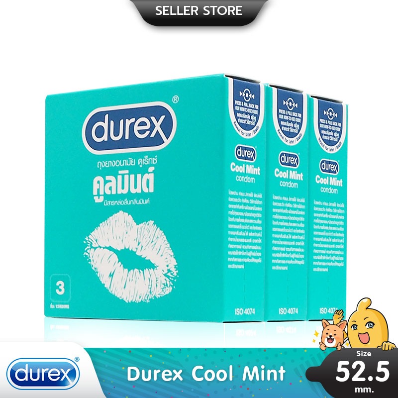 Durex Cool Mint ถุงยางอนามัย ผิวเรียบ สูตรเย็น กลิ่นหอม ขนาด 52.5 มม. บรรจุ 3 กล่อง (9 ชิ้น)