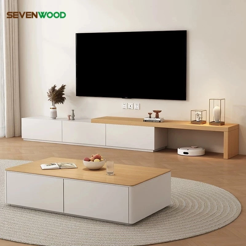 SEVENWOOD ชั้นวางทีวี ชั้นทีวี ตู้วางทีวี ตู้ทีวี สไตล์โมเดิร์นมินิมอล โต๊ะ 160 ซม + ตู้ 160 ซม