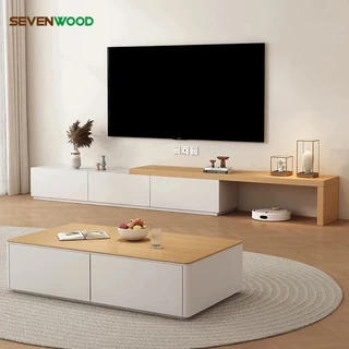 SEVENWOOD ชั้นวางทีวี ชั้นทีวี ตู้วางทีวี ตู้ทีวี สไตล์โมเดิร์นมินิมอล โต๊ะ 160 ซม + ตู้ 160 ซม
