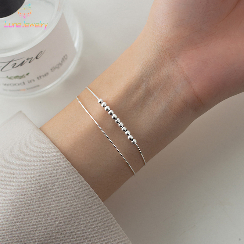 COD💖สร้อยข้อมือ ปรับได้ เรียบง่าย ลูกปัด แฟชั่น หรูหรา เข้ากับทุกการแต่งกาย สำหรับผู้หญิง สร้อยข้อมือ-Lune