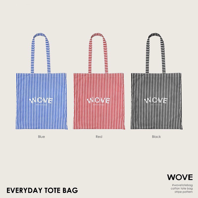 WOVE – everyday tote bag stripe pattern กระเป๋าผ้าลายทาง ราคา ถูกที่สุด ดีลบีเคเค แกลเลอรีภาพที่ 2