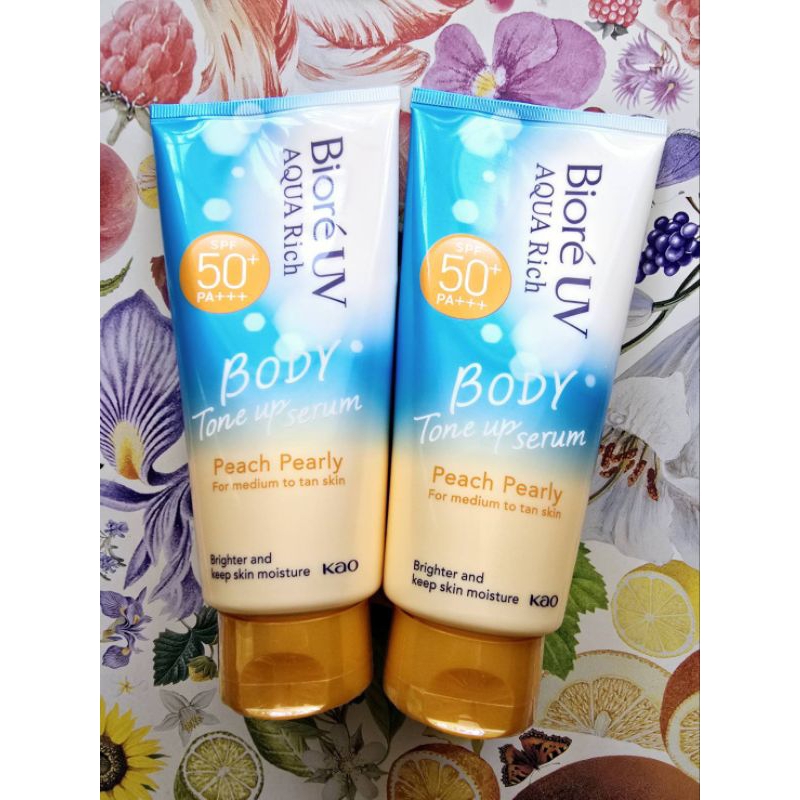 Biore UV Aqua Rich Body Tone Up Serum SPF50 +PA +++130g. (Peach Pearly)กันแดดตัวโทนอัพปรับสีผิว