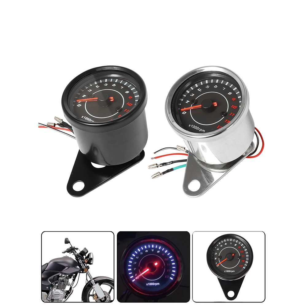 เรือนไมล์ วัดรอบ สีดำ-สีเงิน วัดรอบเครื่องยนต์ มาตรวัดความเร็ว 12V 13000RPM สำหรับมอเตอร์ไซค์