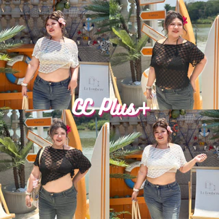 CiCi Plus+(J2086) เสื้อแขนสั้นซีทรู ผ้าลูกไม้ ยืดได้เยอะ ใส่ไปทะเล Y2K สไตล์สาวพลัสไซส์