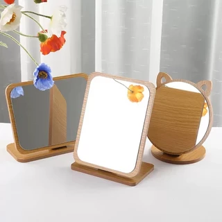 AD159_shop กระจก แต่งหน้า ตั้งโต๊ะ มินิมอล ลายไม้ ปรับองศาได้ แนวตั้ง/แนวนอน/ทรงกลม/สีเหลี่ยม A360