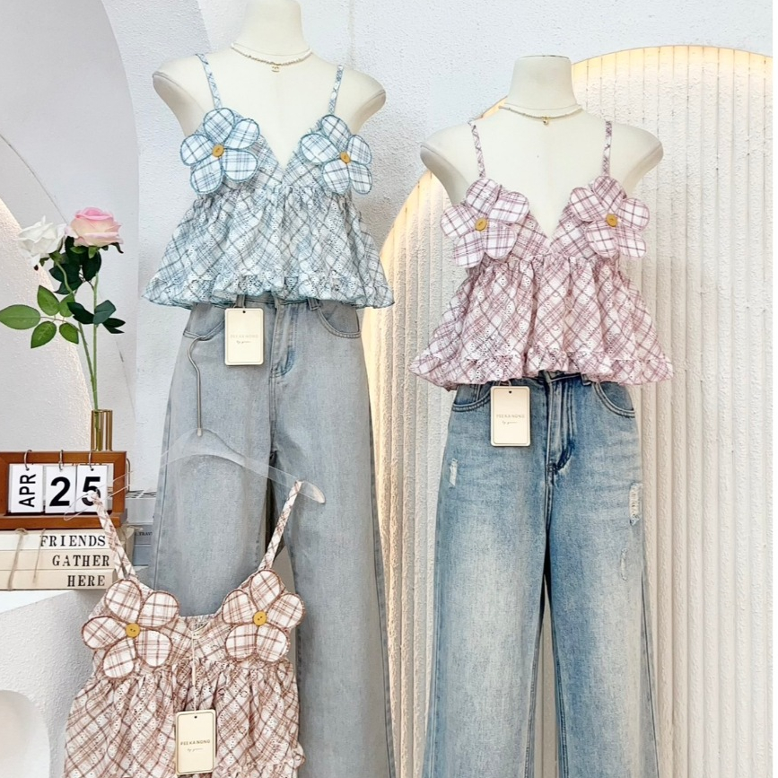 KN.Clothes เสื้อสายเดี่ยว แต่งดอกไม้หน้าอก ชายระบาย Pee Ka Nong ราคา ถูกที่สุด ดีลบีเคเค แกลเลอรีภาพที่ 7
