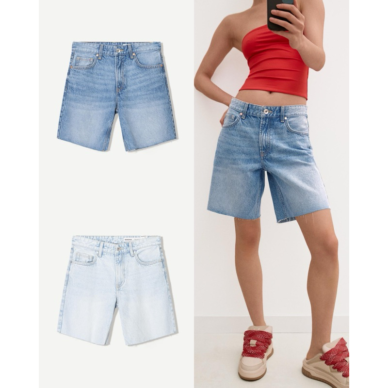 (ของแท้💯) Bershka denim bermuda shorts กางเกงยีนส์ ทรงเบอร์มิวด้า มี 2 สี