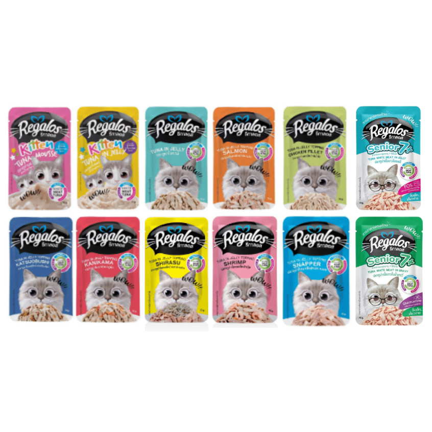 12ซอง รีกาลอส Regalos  อาหารแมวเปียก ขนาด 70g. เนื้อปลาเน้นๆ