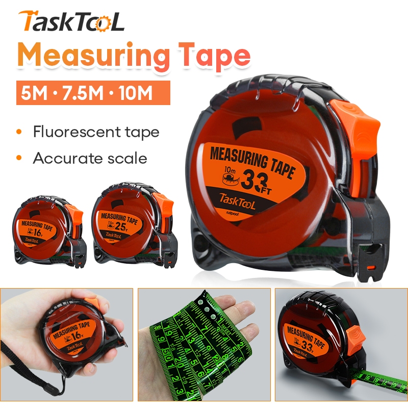 TASKTOOL ตลับเมตร 3/5/7.5/10 เมตร เทปวัดแบบเมตริกและอิมพีเรียล การวัดแม่นยำ สายวัดพกพา