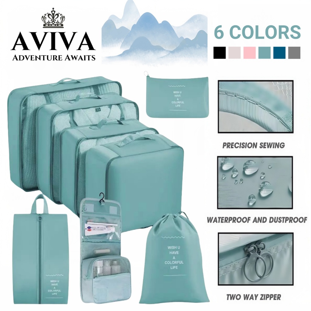 AVIVA กระเป๋าจัดระเบียบ กระเป๋า เดินทาง 8 ชิ้น กระเป๋าแยกสัมภาระ organizer bag กันน้ำ ระบายอากาศ