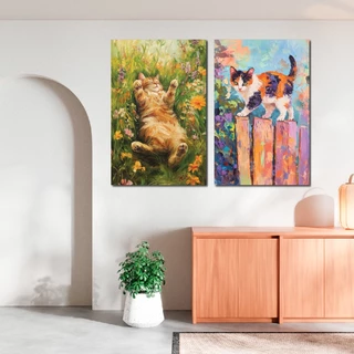 Cat Painting -ภาพแขวนผนัง ภาพพิมพ์แคนวาส พร้อมกรอบลอย [พร้อมส่ง]