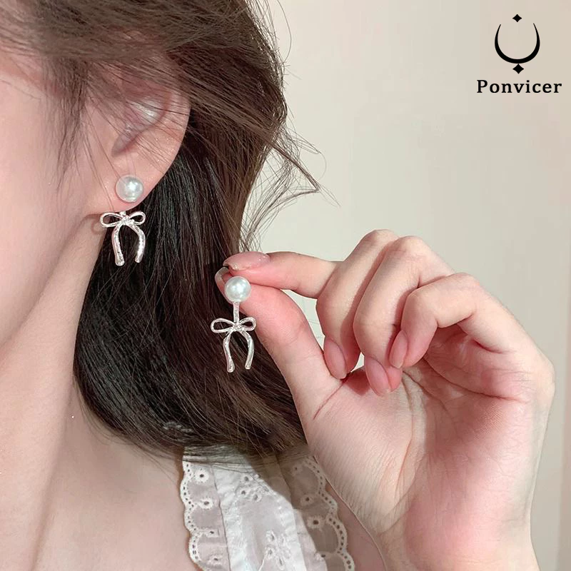 COD-S925 เงินมุกโบว ต่างหูระดับไฮเอนด์ของผู้หญิง ต่างหูความรู้สึกการออกแบบเฉพาะกลุ่ม