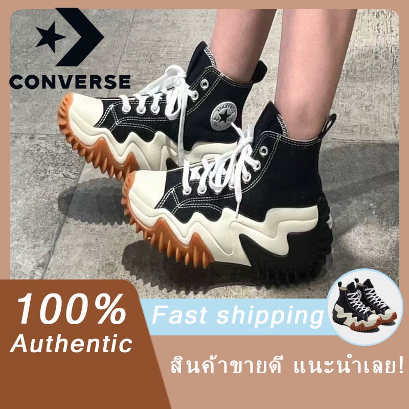 ( พร้อมส่งในไทย)Converse Run Star Motion Chuck Taylor SEASONAL เวลาว่าง สูงด้านบน รองเท้าผ้าใบ ยูนิเซ็กส์ กันลื่น สีดำ