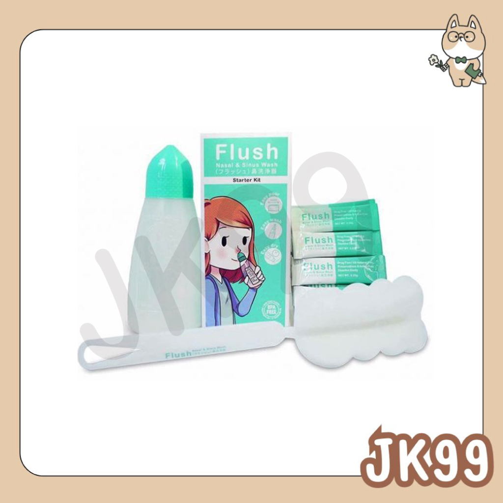Flush อุปกรณ์ล้างจมูก น้ำเกลือ น้ำเกลือล้างจมูก แถมแปรงล้างขวด และเกลือ 14 ซอง / ผงเกลือ รีฟิล กล่อง 30 ซอง