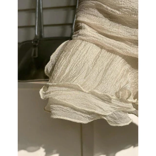 กระโปรงสั้น จับจีบ ฉัตรเลเยอร์ ผู้หญิงสีทึบ ผ้าไหมทอ Multi-Layered Ruffle Hem กระโปรงสั้นมินิ สวยตรงปก