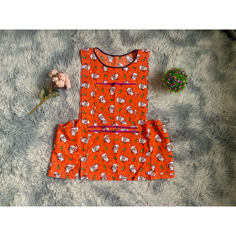 ผ้ากันเปื้อนแบบเสื้อคลุม 5 กระเป๋า 3 ซิป (อก 44“)
