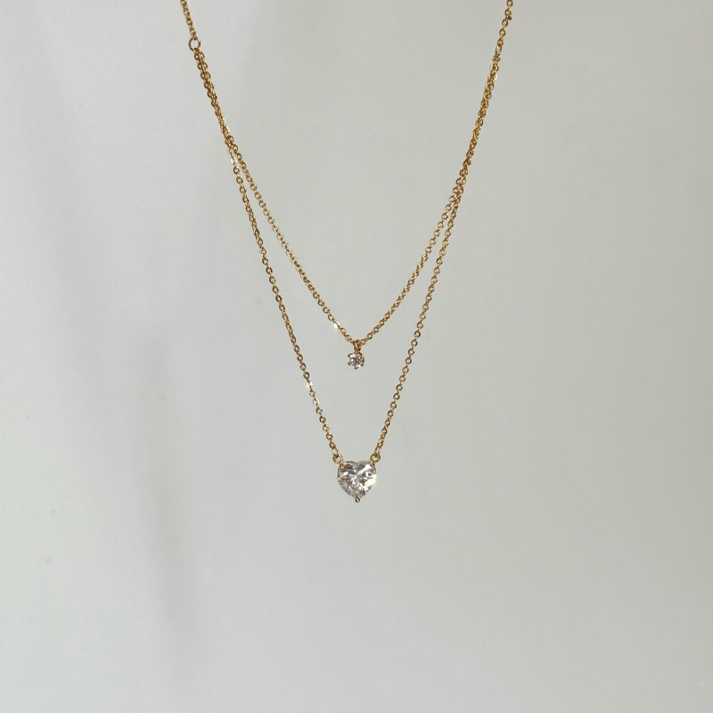 Socrush.bkk | DOTTY HEART gem necklace 💖| SN-020 | สร้อยคอ หัวใจ เพชร สองเลเยอร์