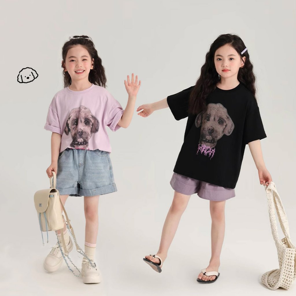 Beryl kids🌸เสื้อยืดแขนสั้นเด็ก🌸เสื้อพิมพ์ลายลูกสุนัขน่ารัก นิ่มใส่สบาย ทรงหลวม ลำลองฤดูร้อน