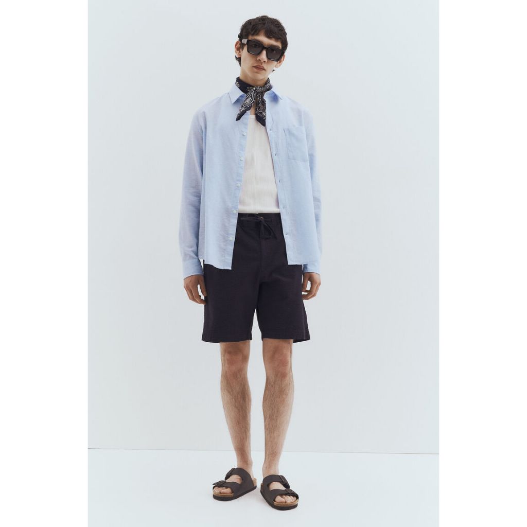 H&M(เอชแอนด์เอ็ม) Regular Fit Linen-blend shirt Men Regular Fit Linen-blend shirt 1256945_4