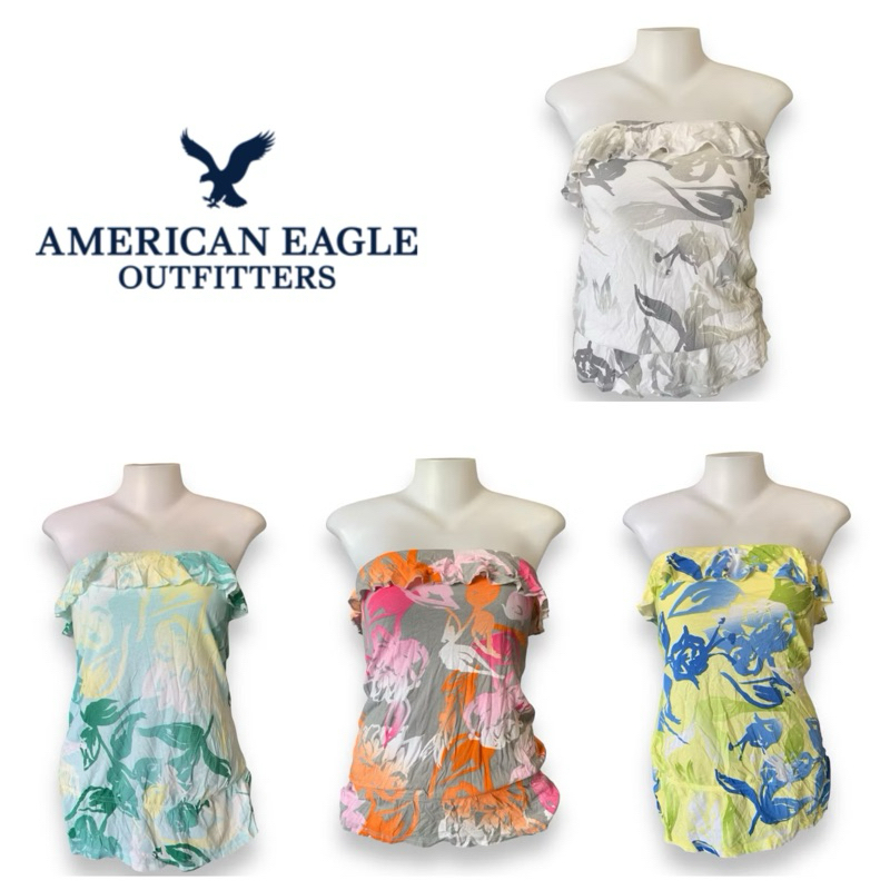 American Eagle (SA168) เสื้อเกาะอก มีซัพพอร์ตบรา ผ้ายืด ผ้านุ่ม ลายใบไม้ ของแท้