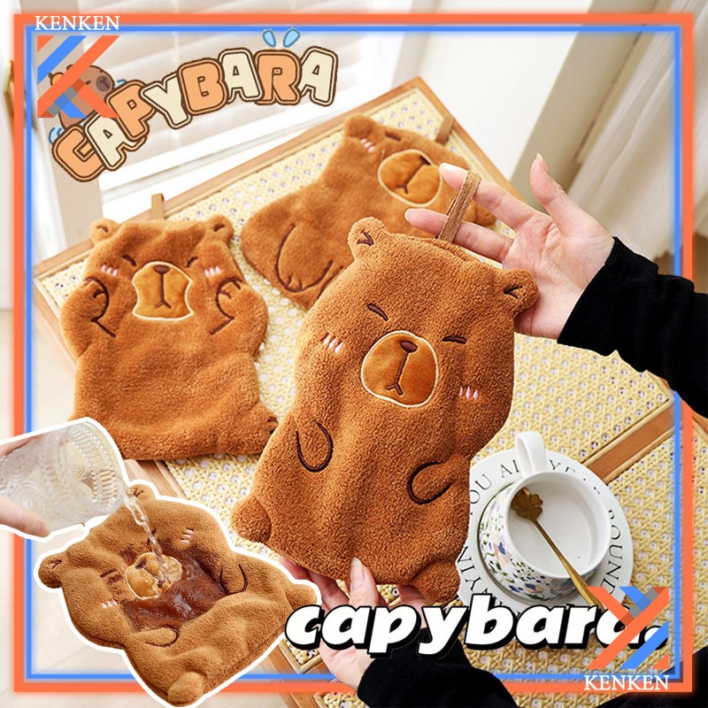 ผ้าเช็ดมือ Capybara น่ารักปะการังกํามะหยี่การ์ตูน Capybara ห้องน้ํา Kerchief การดูดซึมน้ําที่แข็งแกร่งผ้าขนหนูดูดซับติดผ