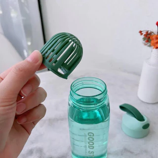 AD159_Shop ขวดน้ำ กระบอกน้ำ พลาสติก ขนาด 550 มล. ฝาปิดพร้อมสายจับ มีตัวกรอง มี 4 สี ทรงมน