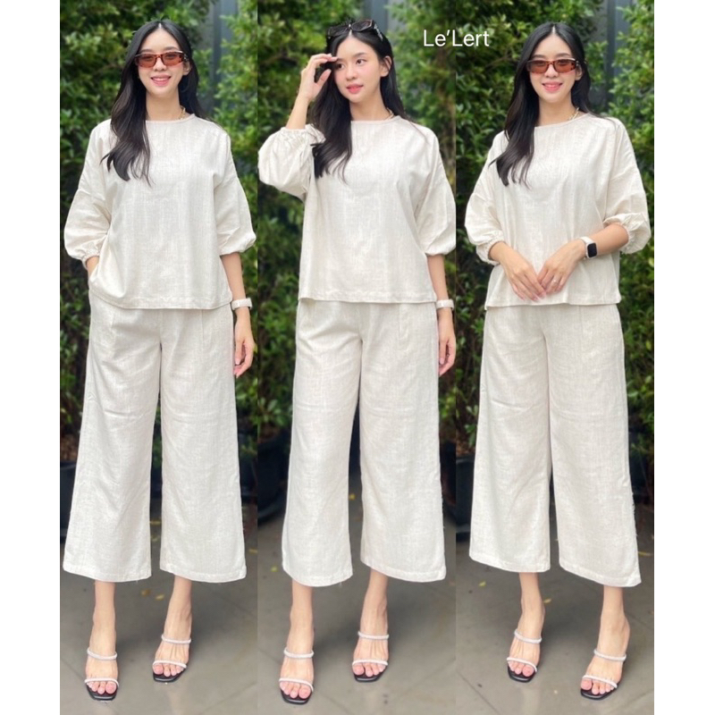 Rosy Linen x Cropped Pants 🌺เซ็ตผ้าลินินผสม เสื้อคอปาดแขนยาวแต่งกุ๊นยางปลายแขน กางเกงทรง5ส่วนซิปข้าง เนื้อผ้าพรีเมี่ยม - รูปที่ 2