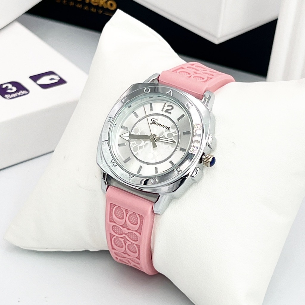 GENEVA นาฬิกาผู้หญิง แฟชั่น แบรนด์แท้ กันน้ำได้ สายยางซิลิโคน ตอกลาย COACH หน้าปัด 32 มม