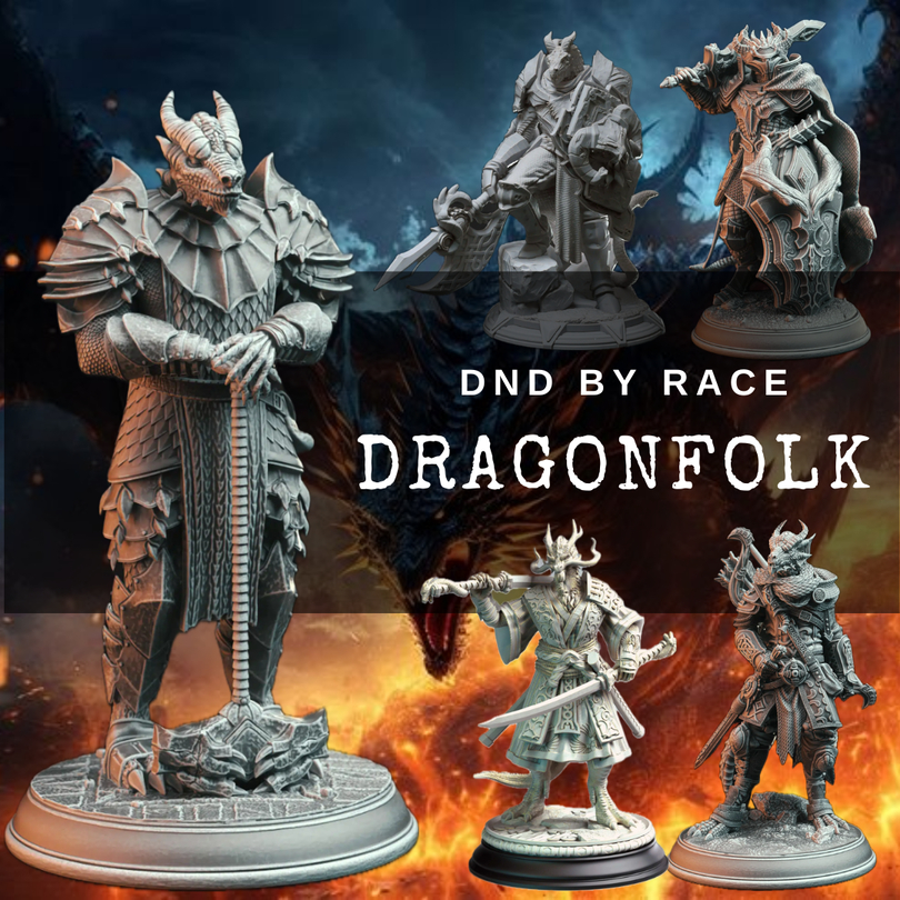 Dragonfolk I รวมโมเดลเผ่า Dragonfolk (งานเรซิ่นสีเทา ฐาน 1 นิ้ว)